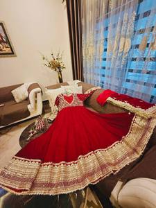 Women Red Polyester Lehenga Choli With Gold Embroidery Floor-Length Loose Fit Traditional Indian Pakistani Wedding Wear - Product Image 5