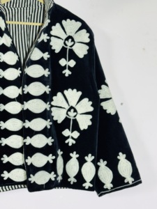 Black Velvet Floral Embroidered Suzani Jacket | Handmade Boho Folk Art <b>Coat</b> | <b>Reversible</b> Vintage Statement Outerwear - Product Image 3