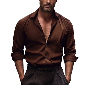 Men's Casual Cotton <b>Linen</b> Shirt Long Sleeves Double Pocket Solid Loose Fit <b>Yarn</b> Dyed Anti-Wrinkle OEM Service Available - Product Image 4
