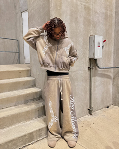 Custom Men's Zip-Up Tracksuit Oversized Acid Washed Distressed Hoodie and <b>Pants</b> for Autumn 100% Cotton - Product Image 2