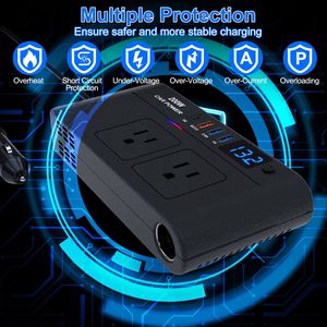 Inverter per Auto 200W 12V, Convertitore di Potenza DC12V AC110V, 2 Prese AC110V, 1 Porta Type-C, 3 Porte USB con Ricarica Rapida e Protezione dal Surriscaldamento - Product Image 6