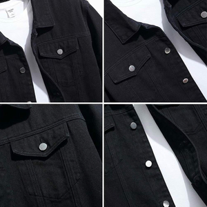 เสื้อแจ็คเก็ตยีนส์สีดำสำหรับผู้ชาย ทรงปกติ ติดกระดุมด้านหน้า สีพื้น สวมใส่สบายๆ สำหรับฤดูใบไม้ร่วง - Product Image 5