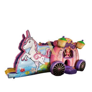 Castillos Inflables Personalizados, Combo de Carruajes de Princesa con Tobogán, Se Pueden Colocar en el Jardín o el Patio Trasero - Product Image 1