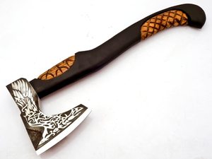 Handmade <b>Axe</b> Damascus Steel Blade <b>Wood</b> Handle With Leather Sheath Outdoor Knife - Product Image 4