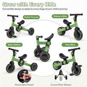 Tricycle pliable 5-en-1 vert pour tout-petits avec guidon réglable, siège ergonomique et pédales amovibles – Produit pour enfants - Product Image 3