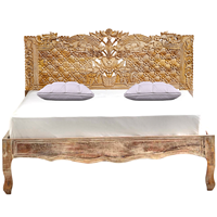 Tête de lit rustique en bois de manguier massif, sculptée à la main, éclairée et réglable, pour chambre d'hôtel, taille King Size, design artistique intelligent