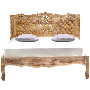 Cabecero de Cama King Size de Madera de Mango Sólida Tallada a Mano, Diseño Rústico, Acabado Natural, Muebles para el Hogar - Product Image 3