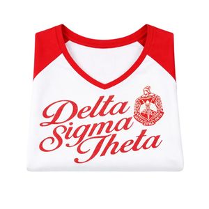 Maglietta Bianca con Scollo a V Delta Sigma Theta per Donne Vestibilità Comoda Tessuto Premium Abbigliamento Casual per Confraternite Greche - Product Image 6