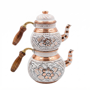 Handmade Copper <b>Tea</b> Pot Set Oriental Enamel Painted With Wooden Handle Durable <b>Tea</b> <b>Maker</b> For Hotel Restaurant Use - Product Image 1