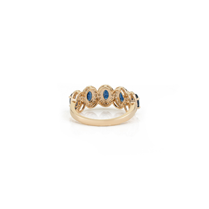 Nueva Colección Exclusiva, Anillo de Media Eternidad con Cinco Piedras de Zafiro Azul y Diamantes en Oro Amarillo K14, el Más Vendido, para Boda - Product Image 6