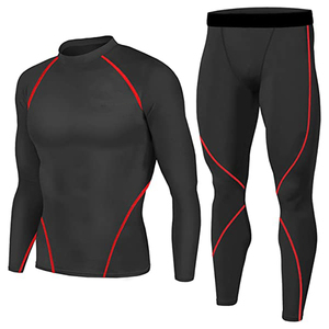 Solid Compression Men Gym Wear Workout Long Sleeve T Shirt + Legging <b>Tight</b> Trousers for Men Fitness Training Clothing Set - Product Image 4
