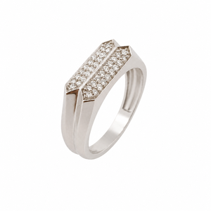 925 Sterling Silver <b>Mens</b> Diamond Double Row Bar <b>Ring</b> Geometric Minimalist Design High Polish Finish Wedding Party Daily Wear Gif - Product Image 2