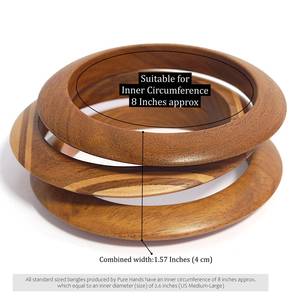 Handcrafted Sissoo & Teak <b>Wooden</b> <b>Bangle</b> Set Wax Polished Finish Hexagonal & Inlaid Designs Satin Polish Artisan Jewelry - Product Image 2