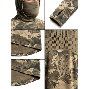 Sweat à capuche de chasse camouflage personnalisé pour homme, 140g, en polyester recyclé, avec cache-cou intégré, respirant, coupe ajustée pour la protection solaire, utilisation alpine - OEM - Product Image 4