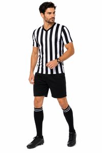 Chemise d'arbitre unisexe à rayures noires et blanches, col en V, manches courtes, maillot d'arbitre de basket-ball, respirant, séchage rapide, anti-UV - Product Image 4