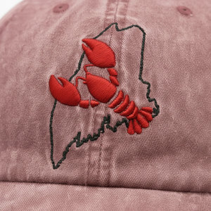 Gorra de béisbol para exteriores de algodón con bordado de langosta y contorno del estado de Maine, estilo vintage lavado, tipo Dad Hat, OEM, gorra personalizada estilo Maine vintage - Product Image 2