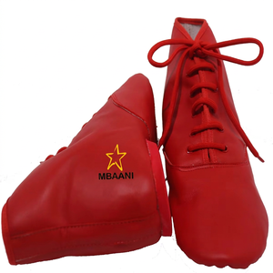 MBAANI Chaussures de danse jazz rouges en PU à talon plat unisexe à lacets - Product Image 1