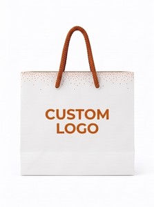 Sac en papier blanc écologique classique avec poignées en corde de coton, impression UV sélective, sac plat standard recyclable pour les achats professionnels - Product Image 2