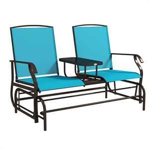 Panca da Giardino a 2 Posti con Braccioli in Tessuto a Rete Traspirante, Blu, per Cortile, Giardino e Veranda - Product Image 1