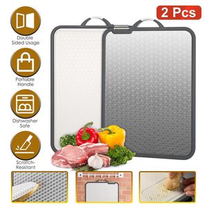 Lot de 2 planches à découper légères en acier inoxydable double face, avec design en maille PP pour hacher et émincer les fruits et légumes - Product Image 1