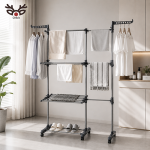 Tendedero de Ropa de Acero Inoxidable de 3 Niveles, Resistente, con Ruedas, Plegable, Tipo Piso, Organizador de Ropa para Sala de Estar - Product Image 3