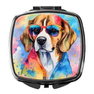 Espejo de maquillaje de mano plegable compacto Beagle Hippie Dawg, espejo decorativo de viaje portátil para mujeres y niñas, Ideas de regalo de bolsillo - Product Image 1