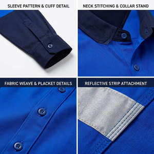 Camisa de Trabajo de Manga Larga para Hombre, Color Azul Marino, con Bloques de Color, Rayas Reflectantes, Bolsillo, Tejido de Poliéster y Algodón, Transpirable, Diseño Sólido - Product Image 6