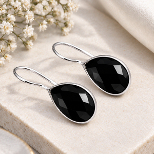 <b>Black</b> <b>Onyx</b> Gemstone <b>Earrings</b> | Gold Plated Teardrop Dangle <b>Earrings</b> | Handmade Jewelry Gift For Women - Product Image 2