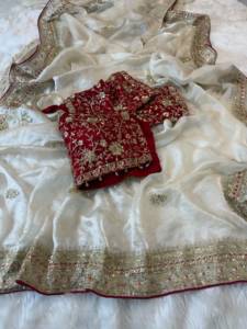 Sari de seda de diseñador, sari de seda bordado, sari bordado con lentejuelas, sari bordado con zari, atuendo festivo, atuendo de boda, estilo étnico - Product Image 4
