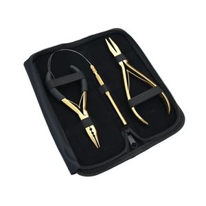 Kit d'outils pour extensions capillaires : Pince à sertir plate à trois trous pour micro-perles et enfileur de boucles pour extensions micro et nano-rings - Product Image 5