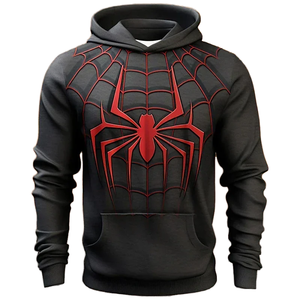 Sweat à capuche zippé noir de qualité supérieure avec impression d'araignée et strass, motif toile d'araignée en molleton français - Product Image 5