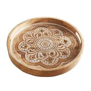 Ensemble de plateaux de service rectangulaires en bois avec poignées, style rustique de ferme, plateau de petit-déjeuner, plateaux emboîtables en acacia, décoratifs - Product Image 1