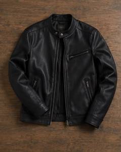 Unisex PU Leather Quilted Jacket Slim Fit <b>Mandarin</b> Collar Zipper Closure Black Winter Style Discharge Front Hooded Vintage - Product Image 3