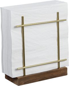 Porte-serviettes pour table et cuisine, distributeur de serviettes en métal doré avec base en bois, décoration de table moderne style ferme - Product Image 6