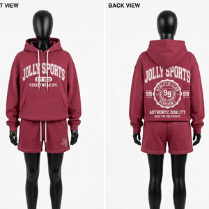 Women <b>Maroon</b> Fleece Hoodie Short Set GSM Cotton Polyester Soft Warm Custom Screen Print Logo Outfit Hoodie Shorts Set for Women - Product Image 5