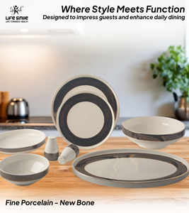 Service de table de luxe en porcelaine fine, 29 pièces – Blanc classique avec bordure texturée élégante noire et dorée - Product Image 3