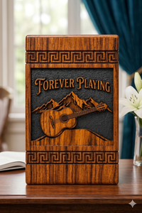 Wooden Urn <b>Memorial</b> Keepsake <b>Box</b> Custom Engraved Ashes Cremation Urn Guitar Mountain Design for Remembrance - Product Image 2