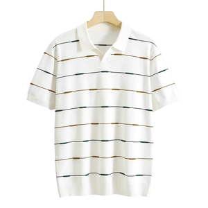 Chemise polo pour homme à motif rayé, anti-rétrécissement, col en V, tissu respirant de qualité supérieure, séchage rapide, léger, doux, décontracté - Product Image 1