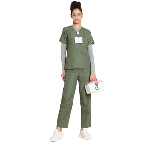 Uniforme Médico Unisex Gris de Manga Corta con Cuello en V, Cordones Delanteros y Bolsillos, MANTIC ENTERPRISES, 94% Poliéster, 6% Elastano - Product Image 1