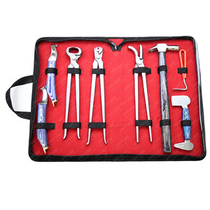 Custom Farrier Tools Kit German Steel Hoof Nipper Nail Clincher, Clench Cutter, Driving <b>Hammer</b> Blue Large <b>Loop</b> Knife Hook - Product Image 1