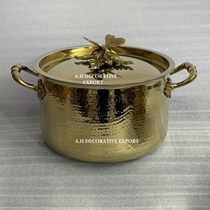 Handcrafted Nature-Inspired Golden <b>Cookware</b> Large Hammered Metal Pot with Decorative Butterfly Knob High-End Tabletop Casserole - Product Image 4