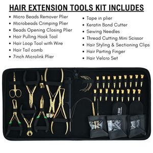 Hair Extension Tools Kit Microlink Plier Tape In Keratin Bond Cutter Hook Loop Wire <b>Comb</b> Needle Scissor Clips Finger Plier - Product Image 2