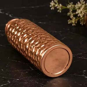 Floral Pattern Copper Water Bottle Portable Travel <b>Drinkware</b> with Lid Metal Design Style Flower - Product Image 5