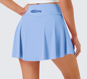 Women's Light Blue Sport <b>Skirt</b> <b>Elastic</b> Waist Asymmetrical Design With Pocket Breathable Summer Wear - Product Image 2