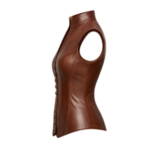 <b>Women's</b> Brown Genuine Leather Vest Vintage Steampunk Waistcoat Tailored Leather Corset Vest <b>Gothic</b> Western Fashion Top Handmade - Product Image 5