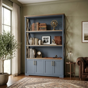 Librería Moderna de Madera Color Azul Pizarra, Mueble de Almacenamiento con 3 Estantes Abiertos, Aparador para Sala de Estar u Oficina - Product Image 5