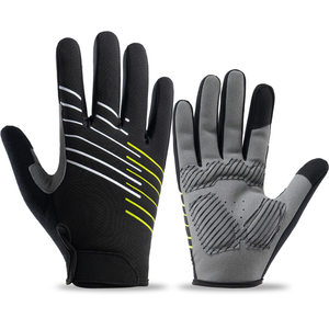 Gants de cyclisme à doigts entiers en nylon, antidérapants, à rayures, pour usage extérieur, unisexe, fermeture auto-agrippante - Product Image 4