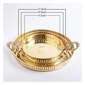 Heavy Duty Metal <b>Warm</b> Toned <b>Tray</b> for Restaurant Serving Elegant Steel Serving <b>Tray</b> for Dining Table - Product Image 2