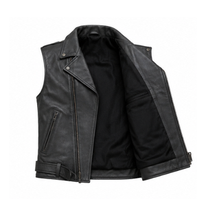 Chaleco de cuero genuino de grano completo de lujo para hombre, personalizado, con estampado de goma en relieve, transpirable, de lona, para carreras y motocicleta - Product Image 6