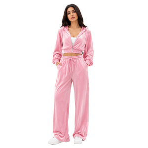 Velvet Zip-Up <b>Women's</b> Hoodies Wholesale Cropped Hooded Top Custom Logo <b>Tracksuit</b> Solid Color <b>Velour</b> Luxury Wear Lounge Outfit - Product Image 1
